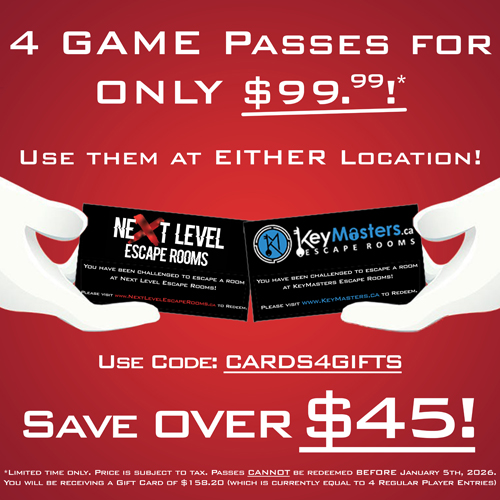 KeyMasters Escape Rooms & Next Level Escape Rooms Holiday Gift Passes
